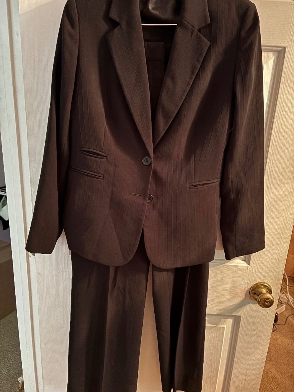 Jones New York 2PC Solid Black Strip Pantsuit Size 10